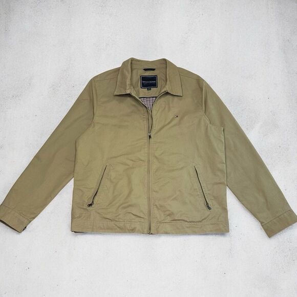 Tommy Hilfiger Men’s Jacket L Beige Harrington Zip Up Plaid Lined Classic - Picture 1 of 12